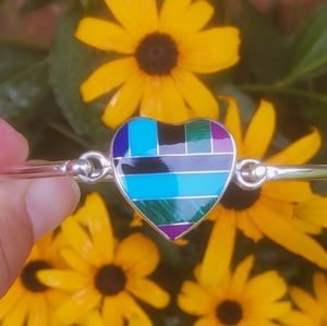 Sterling Stone Inlay Heart bracelet